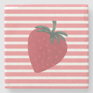 Red Strawberry Fruit and Stripes Steinuntersetzer