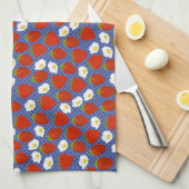 Red Strawberry mit Navy White Basketweave Backgrd Geschirrtuch (Viertel Falte)