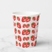 Red Strawberry Muster auf rosa Happy Birthday Pappbecher (Rechts)