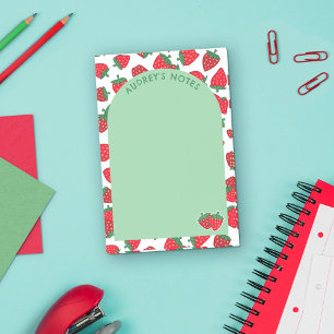 Red Strawberry Muster Green Arch Add Name Post-it Klebezettel