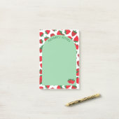 Red Strawberry Muster Green Arch Add Name Post-it Klebezettel (Auf Schreibtisch)