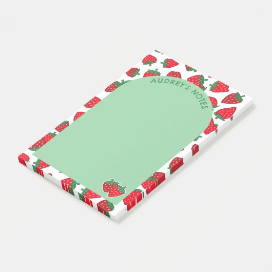 Red Strawberry Muster Green Arch Add Name Post-it Klebezettel (angewinkelt)