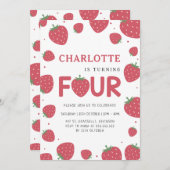 Red Strawberry Pattern 4. Sommer Geburtstag Einladung (Vorne/Hinten)