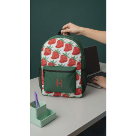 Red Strawberry Pattern Green Backpack Bedruckter Rucksack