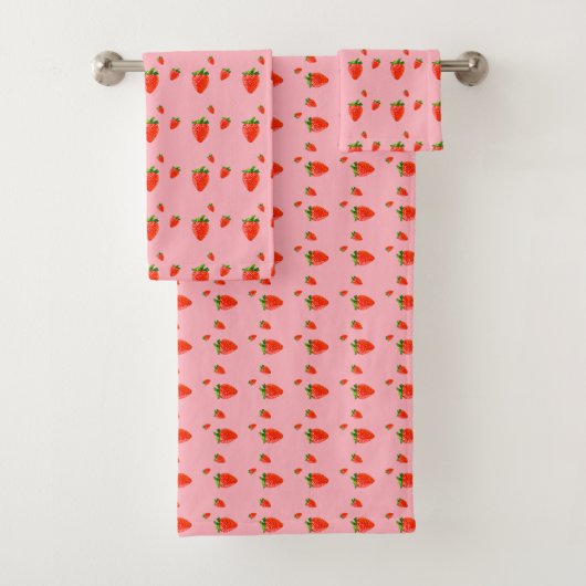 Red Strawberry Pattern Pink Beauty Badhandtuch Set (Insitu)