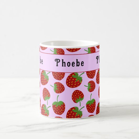 Red Strawberry Pattern Pink Individuelle Name Kaffeetasse (Mittel)