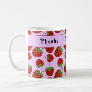 Red Strawberry Pattern Pink Individuelle Name Kaffeetasse