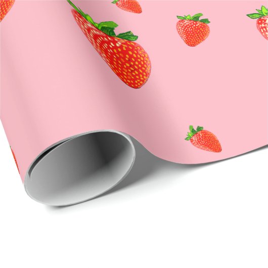 Red Strawberry Pattern Pink Party Geschenkpapier (Rolleneckpunkt)