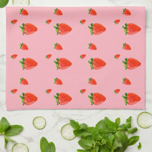 Red Strawberry Pattern Pink Party Geschirrtuch (Gefaltet)
