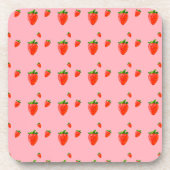 Red Strawberry Pattern Pink Party Getränkeuntersetzer (Vorderseite)