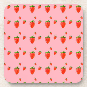 Red Strawberry Pattern Pink Party Getränkeuntersetzer
