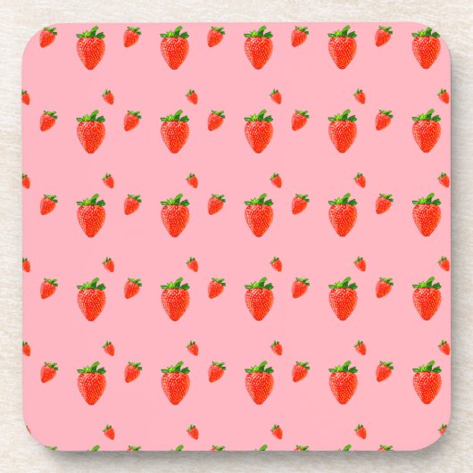 Red Strawberry Pattern Pink Party Getränkeuntersetzer (Vorderseite)