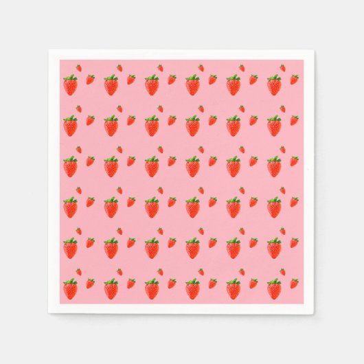 Red Strawberry Pattern Pink Party Serviette (Vorderseite)