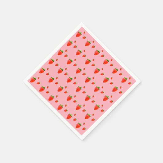 Red Strawberry Pattern Pink Party Serviette (Ecke)