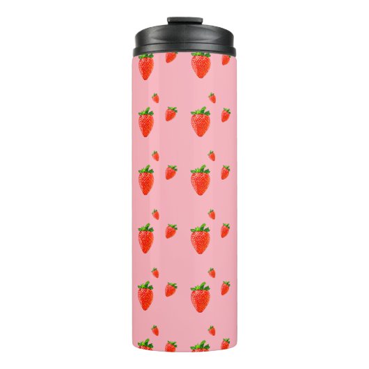 Red Strawberry Pattern Pink Party Thermosbecher (Vorderseite)