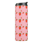 Red Strawberry Pattern Pink Party Thermosbecher (Nach links gedreht)
