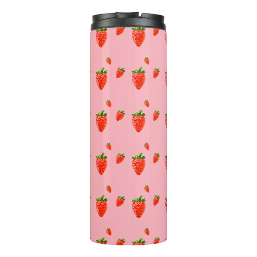Red Strawberry Pattern Pink Party Thermosbecher (Rückseite)