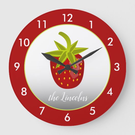 Red Strawberry Personalisiert Große Wanduhr (Vorderseite)
