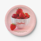 Red Strawberry Photo Summer Brunch Happy Birthday Pappteller (Vorderseite)