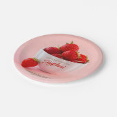 Red Strawberry Photo Summer Brunch Happy Birthday Pappteller (Schrägansicht)