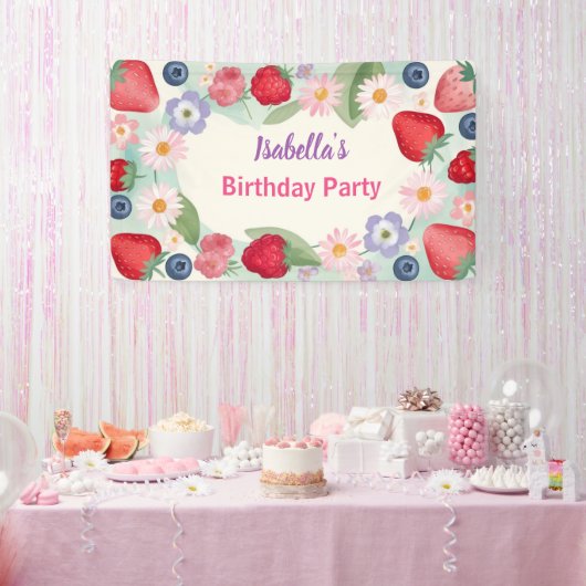 Red Strawberry pink Daisy Birthday Party für sie Banner (Party)