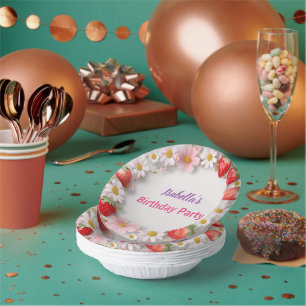 Red Strawberry pink Daisy Birthday Party für sie Pappteller