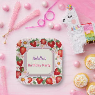 Red Strawberry pink Daisy Birthday Party für sie Pappteller