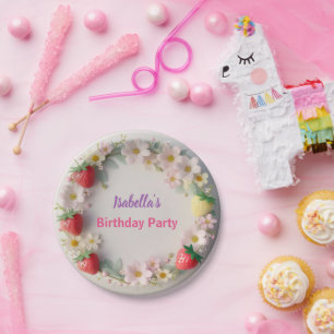 Red Strawberry pink Daisy Birthday Party für sie Pappteller