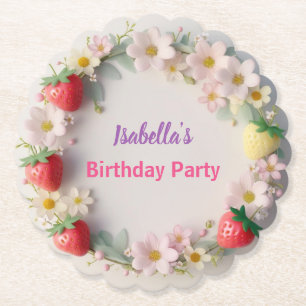 Red Strawberry pink Daisy Birthday Party für sie Untersetzer