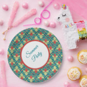 Red Strawberry & Pink Flower & Vines Pappteller (Party)