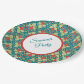 Red Strawberry & Pink Flower & Vines Pappteller (Schrägansicht)