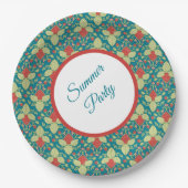 Red Strawberry & Pink Flower & Vines Pappteller (Vorderseite)