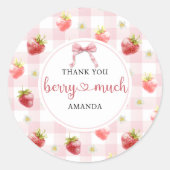 Red Strawberry Pink Kariert Danke Berry Much Runder Aufkleber (Vorderseite)