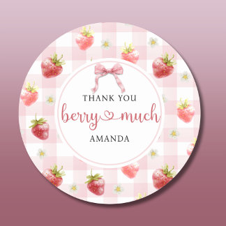 Red Strawberry Pink Kariert Danke Berry Much Runder Aufkleber