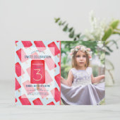 Red Strawberry Popsicle Girl Foto Geburtstag Einladung (Stehend Vorderseite)