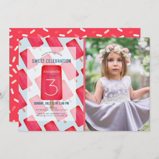 Red Strawberry Popsicle Girl Foto Geburtstag Einladung