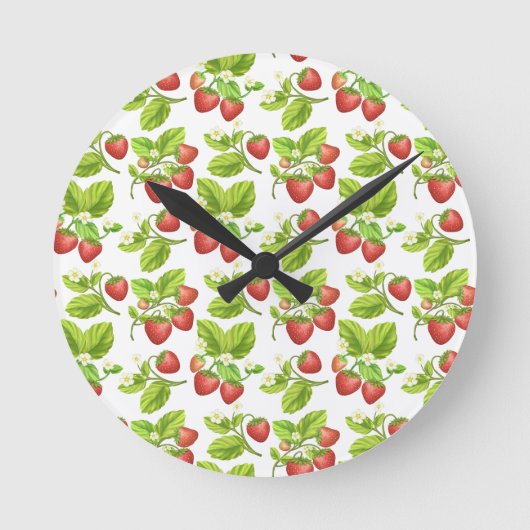 Red Strawberry Runde Wanduhr (Vorderseite)