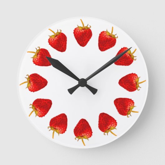 Red Strawberry Stunden 12 Erdbeeren Circle Runde Wanduhr (Vorderseite)
