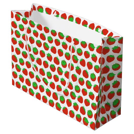 Red Strawberry Summer Fruit Pattern Große Geschenktüte (Rückseite Schrägansicht)