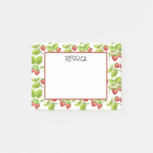 Red Strawberry Wasserfarbe Name Post-it Klebezettel (Vorderseite)