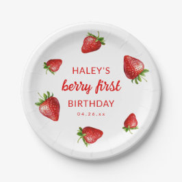 Red Strawberry Watercolor Berry 1. Baby Birthday Pappteller