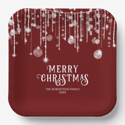 Red String Lights Weihnachts-Party Pappteller (Vorderseite)