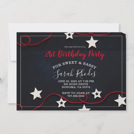 Red String & Stars Sweet Sassy 21. Geburtstag Einladung (Vorderseite)