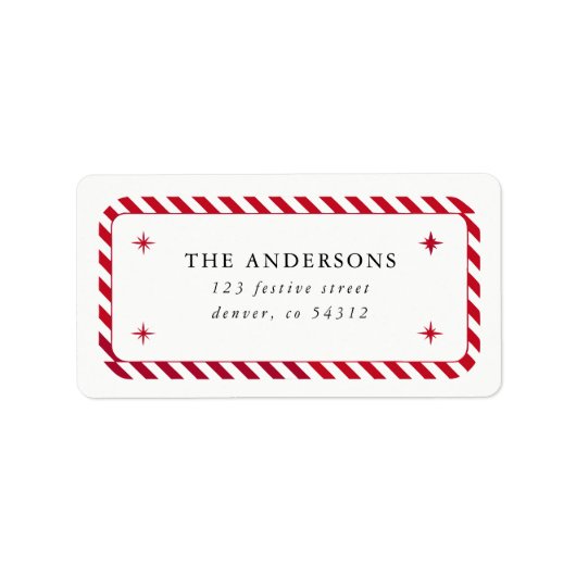 Red Strip Border and Stars Weihnachtsadresse Adressaufkleber (Vorne)
