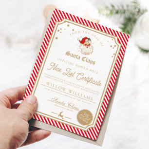 Red Strip Nice List Certificate Card Einladung