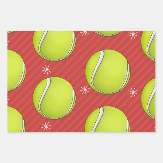 Red Strip Tennis Weihnachtsbälle & Schneeflocken Geschenkpapier Set (Vorderseite)