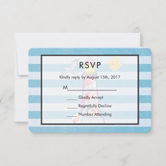 Red Strip Watercolor Lighthouse Wedding RSVP (Vorderseite)