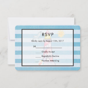 Red Strip Watercolor Lighthouse Wedding RSVP