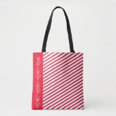 Red Stripe Accent Tote Bag / Custom White Script Tasche (Vorderseite)