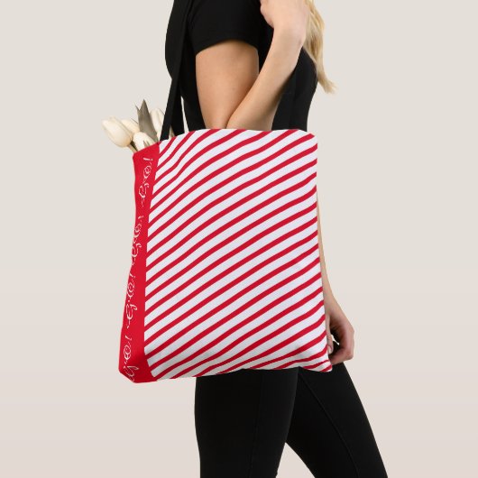 Red Stripe Accent Tote Bag / Custom White Script Tasche (Von Nahem)